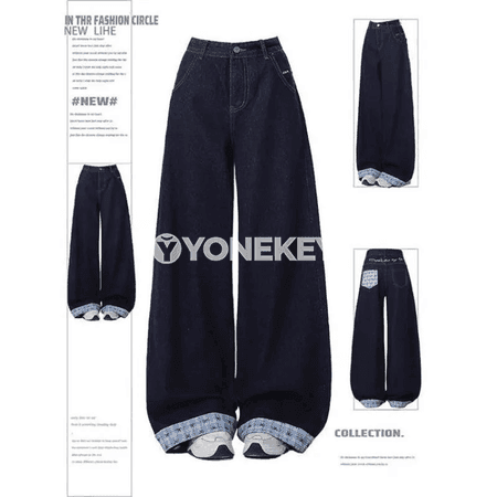 Zenanlar üçin giň balakly ýokary belli denim jinsy balak