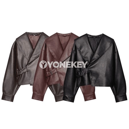 Aýallar üçin düwme öňli uzyn ýeňli güýz penjek