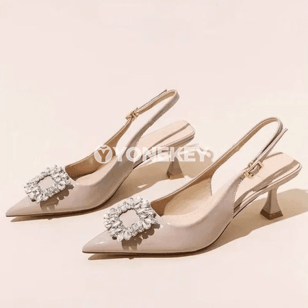 Aýal-gyzlar üçin uçly burnly rhinestone bezegli beýik ökçeli aýakgap