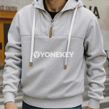 Erkekler üçin gyş ýyly fleýs kapşonly fermuarly sport köýnegi