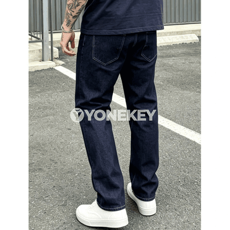 Erkekler üçin klassik streçjeans, rahat slim fit, ýokary hilli denim