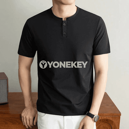 Erkekler üçin iki düwme henley boýunli tomusky dem alýan futbolka
