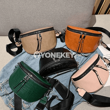 Zenanlar üçin lýuks crossbody sumka, chainli saddle model
