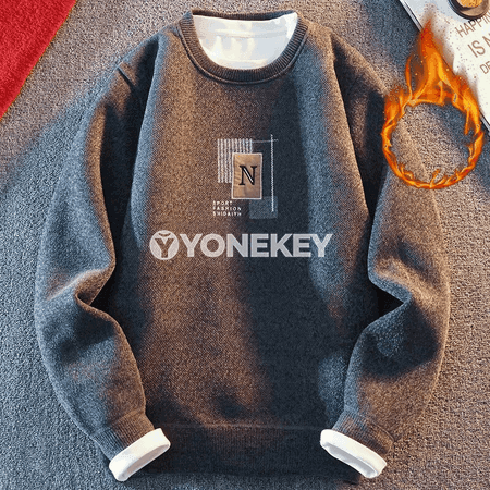 Erkekler üçin ýyly fleece switer, trikotaž, tegelek boýun, gündelik stil