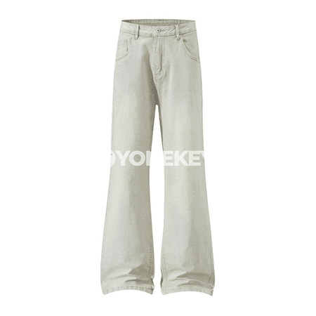 Zenanlar üçin ýokary belli giň kesimli denim jalbar, flare görnüş