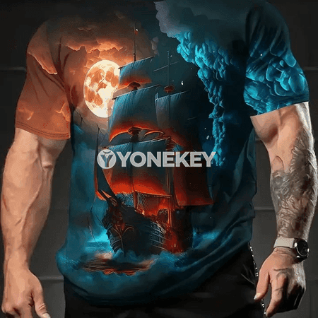 3D ýelkenli görnüşli erkekler üçin ýazky gysga ýeňli gündelik köýnek