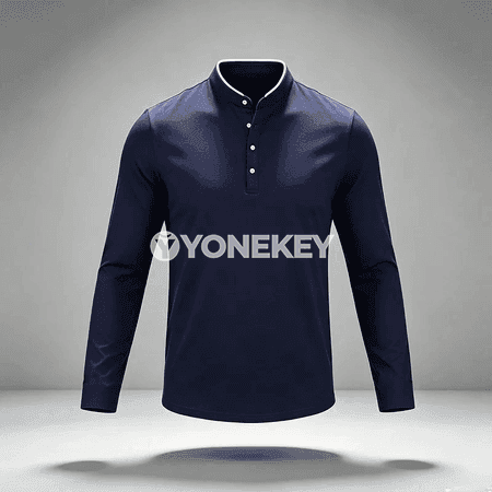 Erkekler üçin dik boýunly uzyn ýeňli polo köýnek, rahat fit