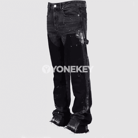 Erkekler üçin patchwork jeans iş balagy, giň nogta görnüşli denim