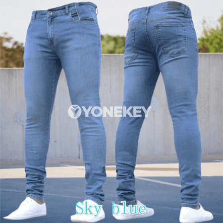 Erkekler üçin slim fit jeans, gündelik we iş üçin amatly