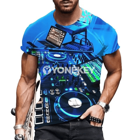 3D çaply sahna DJ futbolkasy — erkekler we aýallar üçin