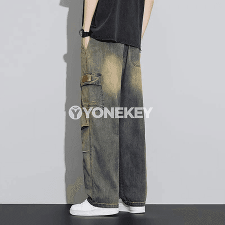 Erkekler üçin ýeňil giň balakly denim jinsiler, rahat gündelik stil