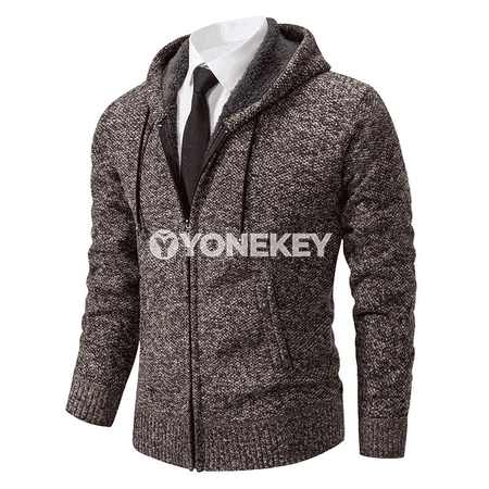 Erkekler üçin kapşonly ýyly kardigan switer, güýz-gyş
