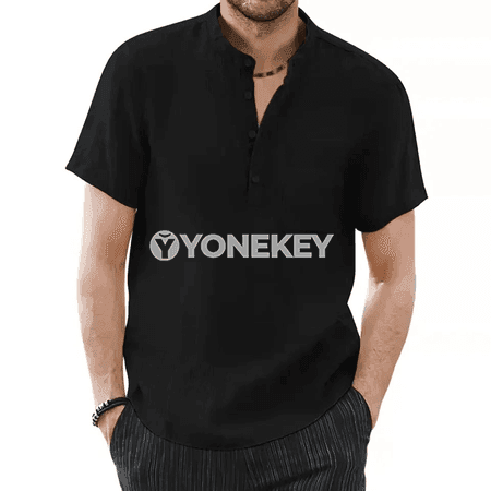 Erkekler üçin henley ýakaly ýazlyk futbolka, ýeňil we rahat