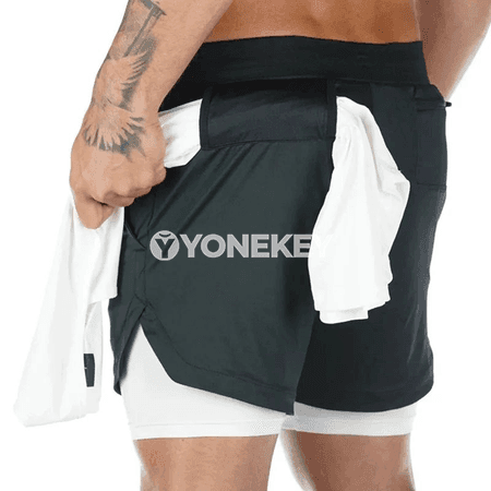 Erkekler üçin ýeňil sport şorty, 2 in 1, çalt guradyjy