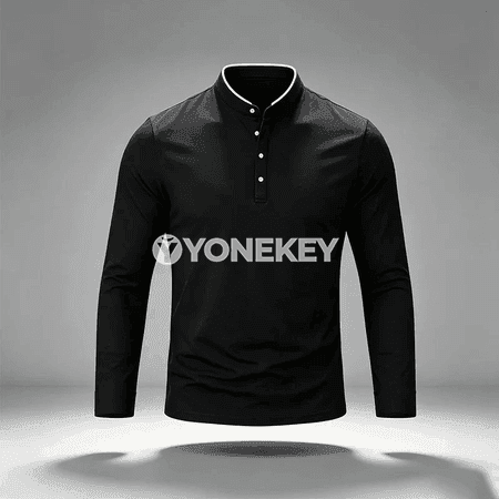 Erkekler üçin dik boýunly uzyn ýeňli polo köýnek, rahat fit