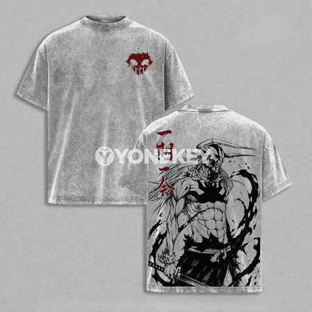 Kurosaki Ichigo stilindäki erkek-gyzlar üçin vintage köýnek, gysga ýeňli