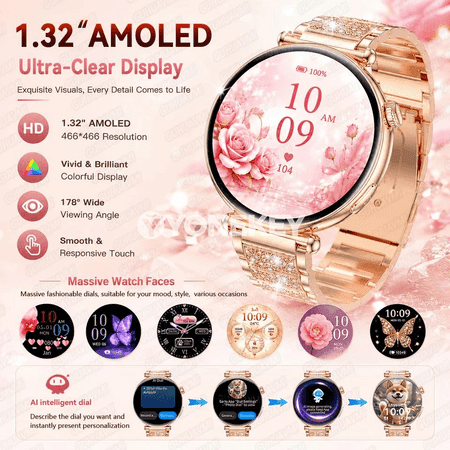 Aýallar üçin saglyk smart sagady, AMOLED ekranly, Bluetooth jaňly