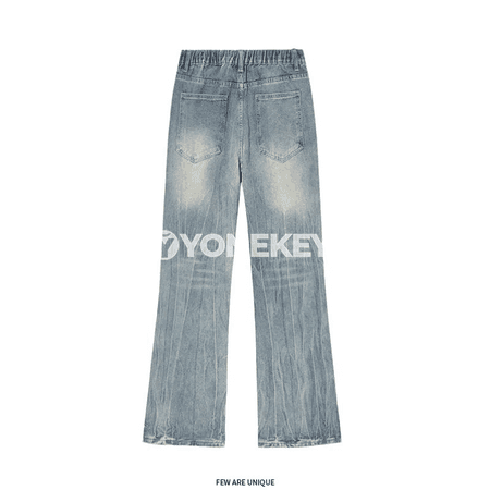 Erkekler üçin giň paýyşly jins balak, ýokary belli, retro stil