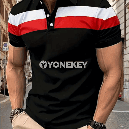 Erkekler üçin zolakly ýarym ýeňli gündelik polo futbolka