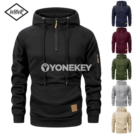 Erkekler üçin ýyly kapýuşonly fermuarly fleýs pulyower, S-XXXL