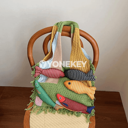 El bilen tikilen örme aýal çantasy, giň görnüşli kenar sumkasy