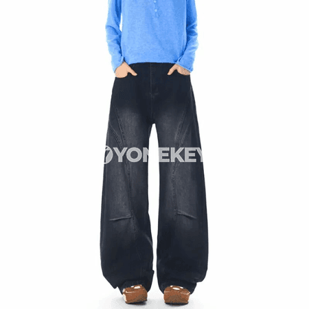 Erkekler üçin giň balak, vintage denim, giň paçaly, gündelik stil