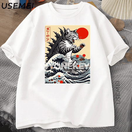Catzilla Cat görnüşli erkekler üçin gysga ýeňli futbolka