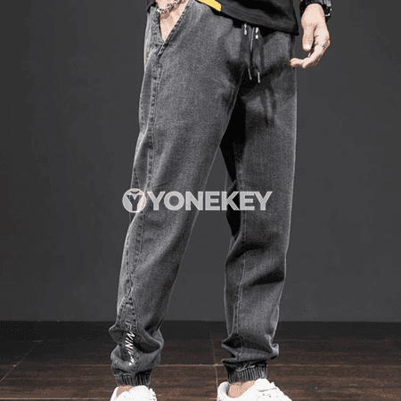 Erkekler üçin giň kesimli cargo jeans, ýaz-tomus