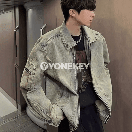 Erkekler üçin vintage denim jaket, ýaz güýz ýeňil kurtka