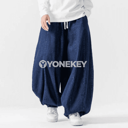 Erkekler üçin giň kesimli denim jalbar, rahat retro stil