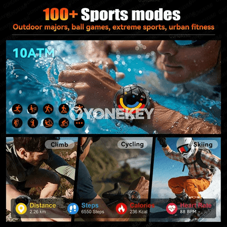1400mAh bataryaly, 1.7 dýum AMOLED sport akylly sagat, 10ATM