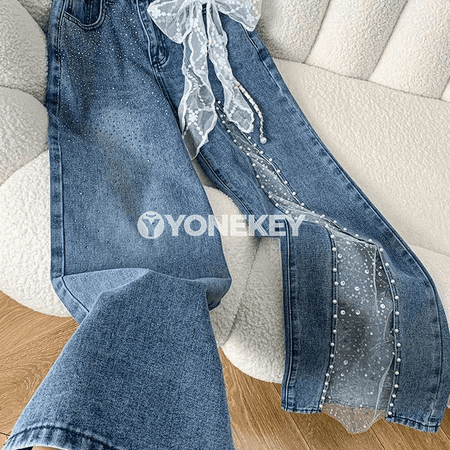 Zenanlar üçin giň kesimli jeans balak, spring ýaz stili bilen