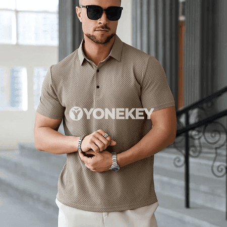 Erkekler üçin ýeňil, dem alýan polo futbolka, ýaz-tomus üçin