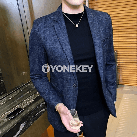 Britan stili kletkaly erkek blazer, dar kesimli, bir düwmeli, gündelik resmi model