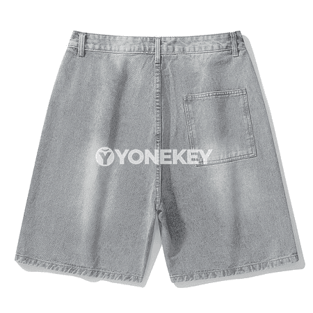 Erkekler üçin ýazky jeans şortik, giň oturan, döwrebap ýuwulan görnüş