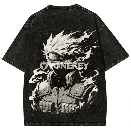 Naruto Kakashi görnüşli erkek futbolkasy, vintage pamyk, ýeňil tomus modeli
