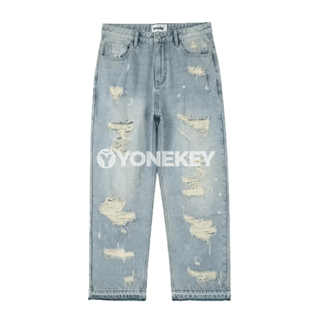 Erkekler üçin giň kesimli denim jinsy balak, şäher stilinde