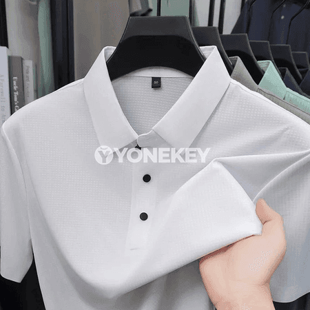 Erkekler üçin dem alýan mesh polo köýnek, gysga ýeňli