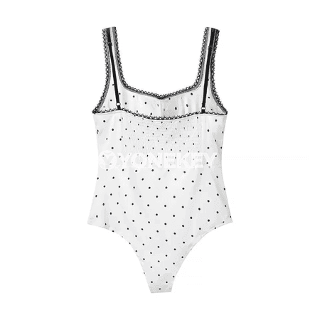 Zenanlar üçin ýazky ýeňsiz polka nokatly bodi, ýönekeý stil