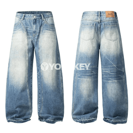 Erkekler üçin güýz-gyzyl gyş giň kesimli jeans, uniseks