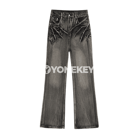Erkekler üçin giň paýyşly jins balak, ýokary belli, retro stil