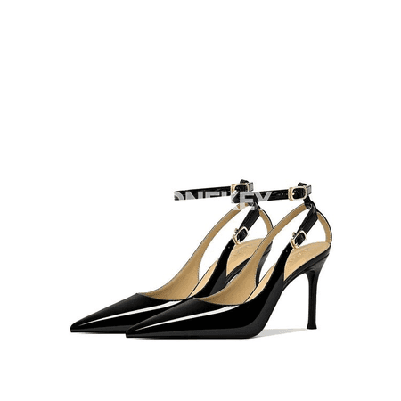 Zenanlar üçin patent deri ýokary ökçeli pointed toe sandal, tomuslyk