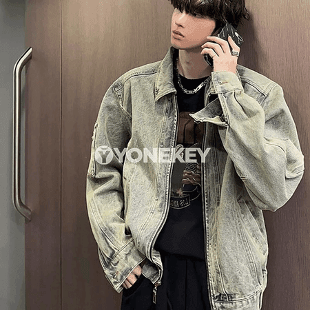 Erkekler üçin vintage denim jaket, ýaz güýz ýeňil kurtka