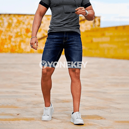 Erkekler üçin ýeňil denim şortikler, tomuslyk, rahat kesim