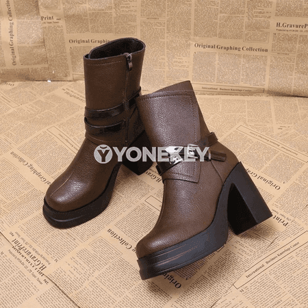 Zenanlar üçin retro platformaly ýokary topukly gyş ädikleri, zipli