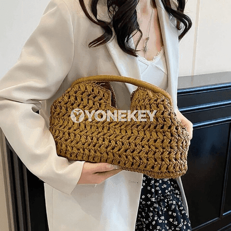 Zenanlar üçin ýaz plýaž el sumkasy, örülen rattan stilinde