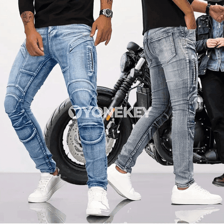 Motosikl üçin erkek jeans, tomusda sürmek üçin ýeňil balak