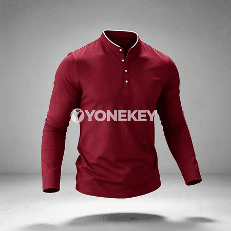 Erkekler üçin dik boýunly uzyn ýeňli polo köýnek, rahat fit