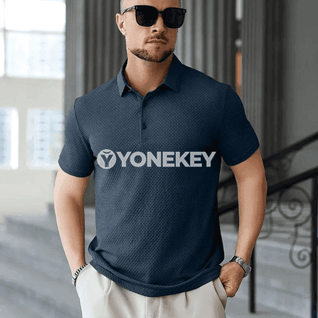 Erkekler üçin ýeňil, dem alýan polo futbolka, ýaz-tomus üçin