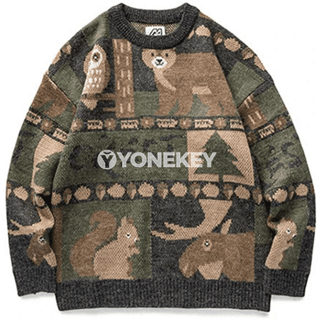 Erkekler üçin vintage ýyly örme switer, ayy nagyşly